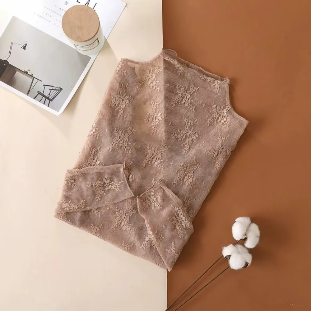 T-shirt en dentelle polyester pour femmes junior, style décontracté, transparent, confortable et élégant pour printemps été