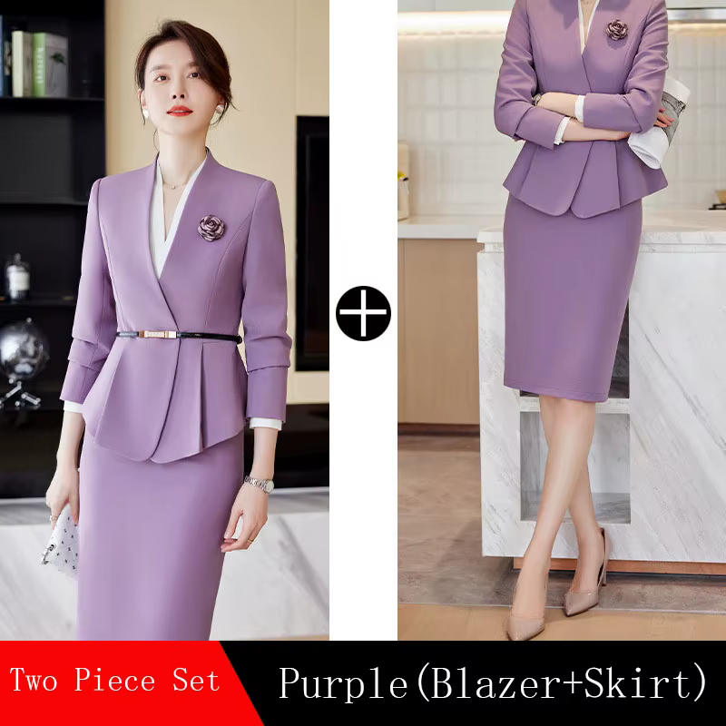 Ensemble blazer à manches longues et jupe mi-longue pour femmes élégant et confortable style bureau dame automne hiver polyester élasthanne ocasiones professionnelles et soirées spéciales