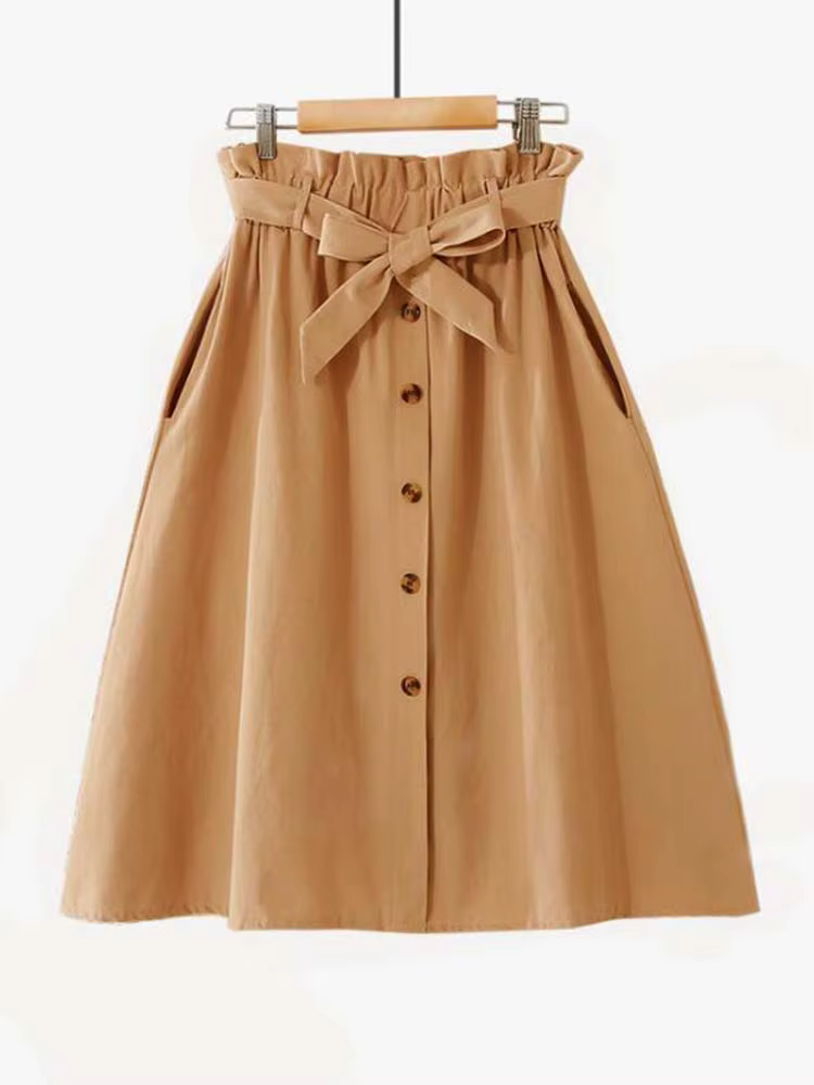 Jupe mi-longue en coton Junxi Wan élégante et décontractée pour femmes printemps été style urbain casual occassions quotidiennes et semi-formelles