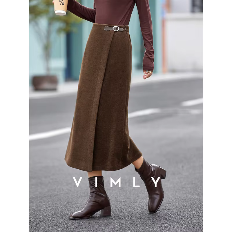 Jupe mi-longue marron portefeuille VIMLY pour femme
