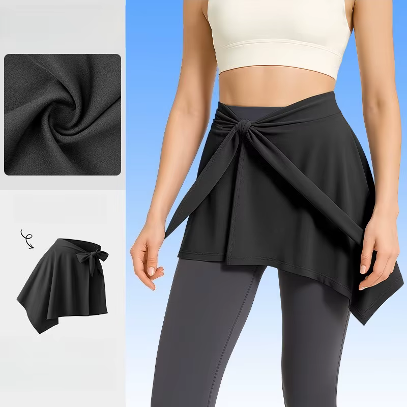 Jupe de sport unie pour femme avec nœud, style cache-hanches, pour yoga, tennis, course à pied, cyclisme et gym