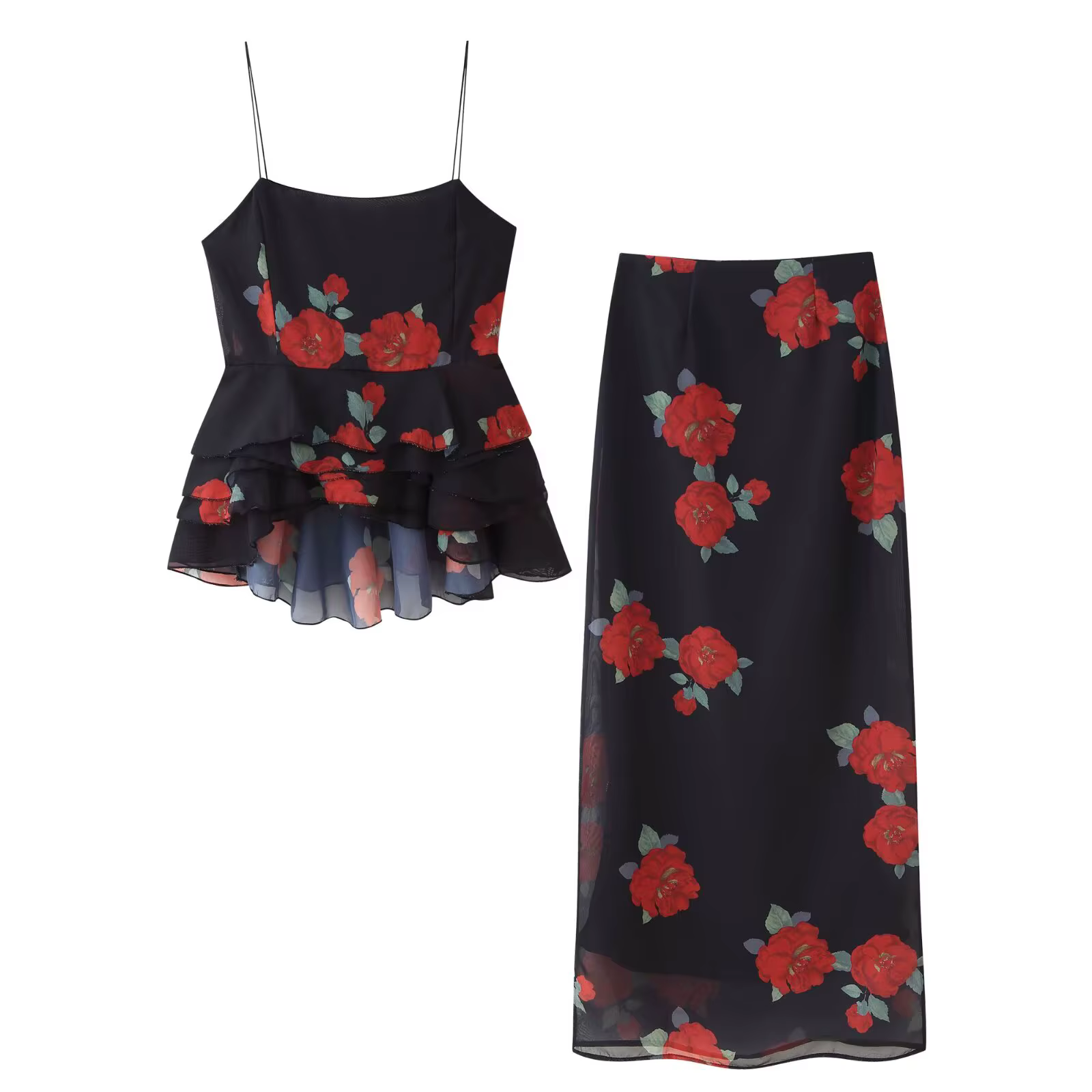 HH femmes jupe d'été Sexy 2 pièces ensemble mode fleur imprimé laminé décoratif haut à bretelles + taille haute mince