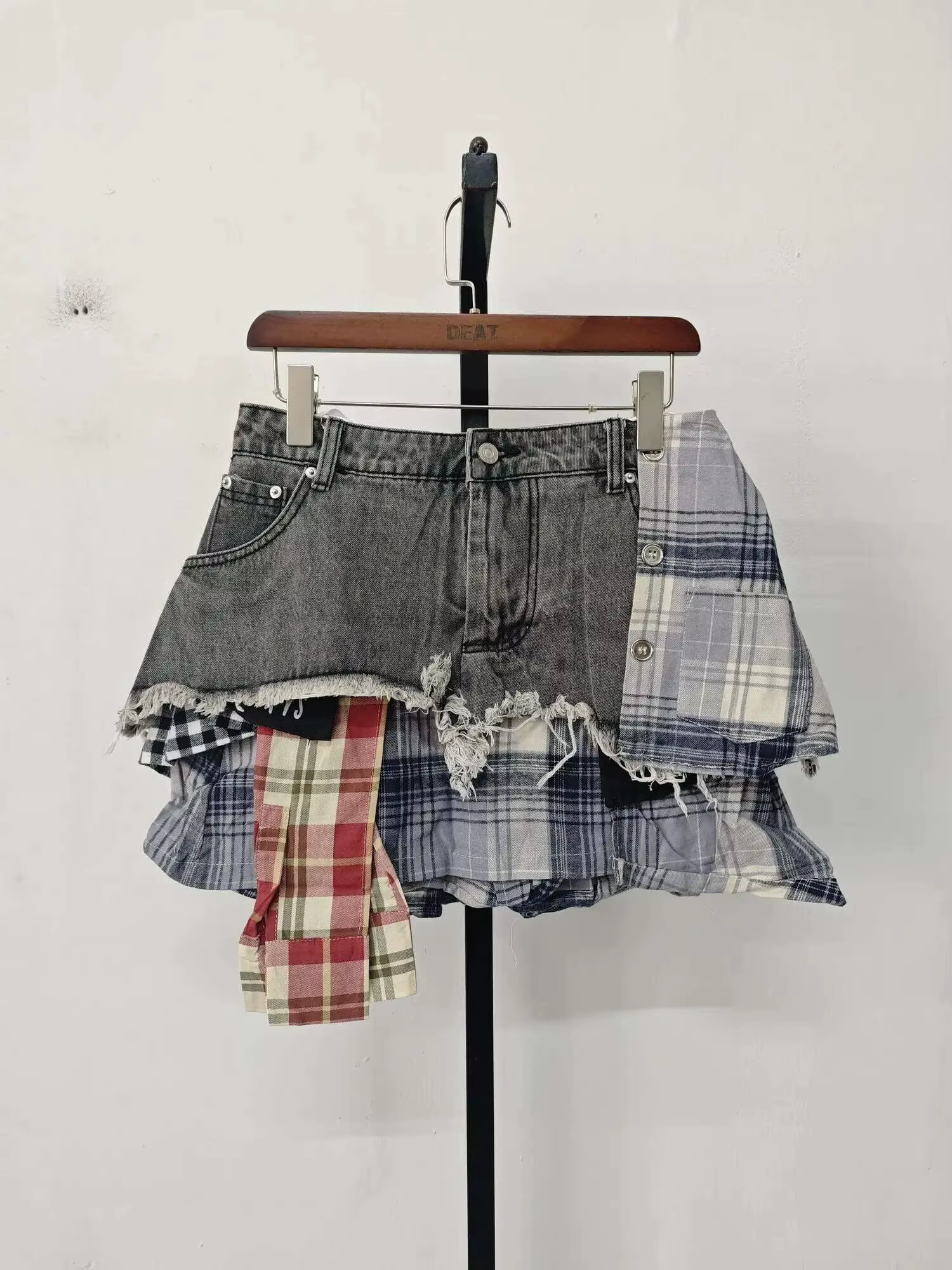 DEAT – jupe en jean pour femmes, Patchwork à carreaux colorés, déconstruit irrégulier, ligne a, taille haute, Mini jupe, nouvelle mode printemps 2026