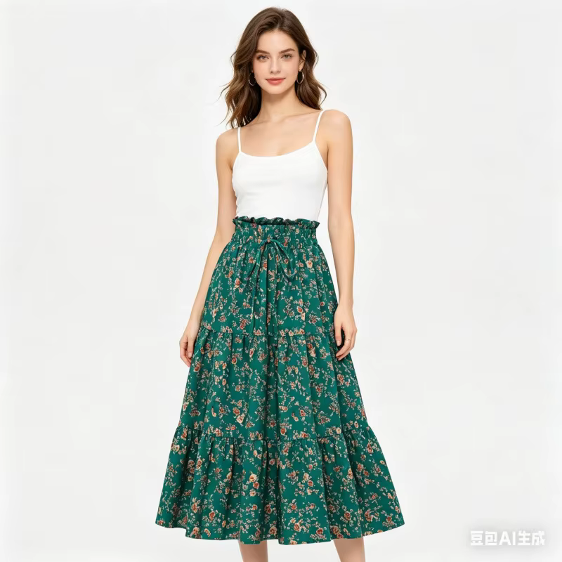 Nouvelle jupe mini évasée taille haute à imprimé floral 2026 pour femme