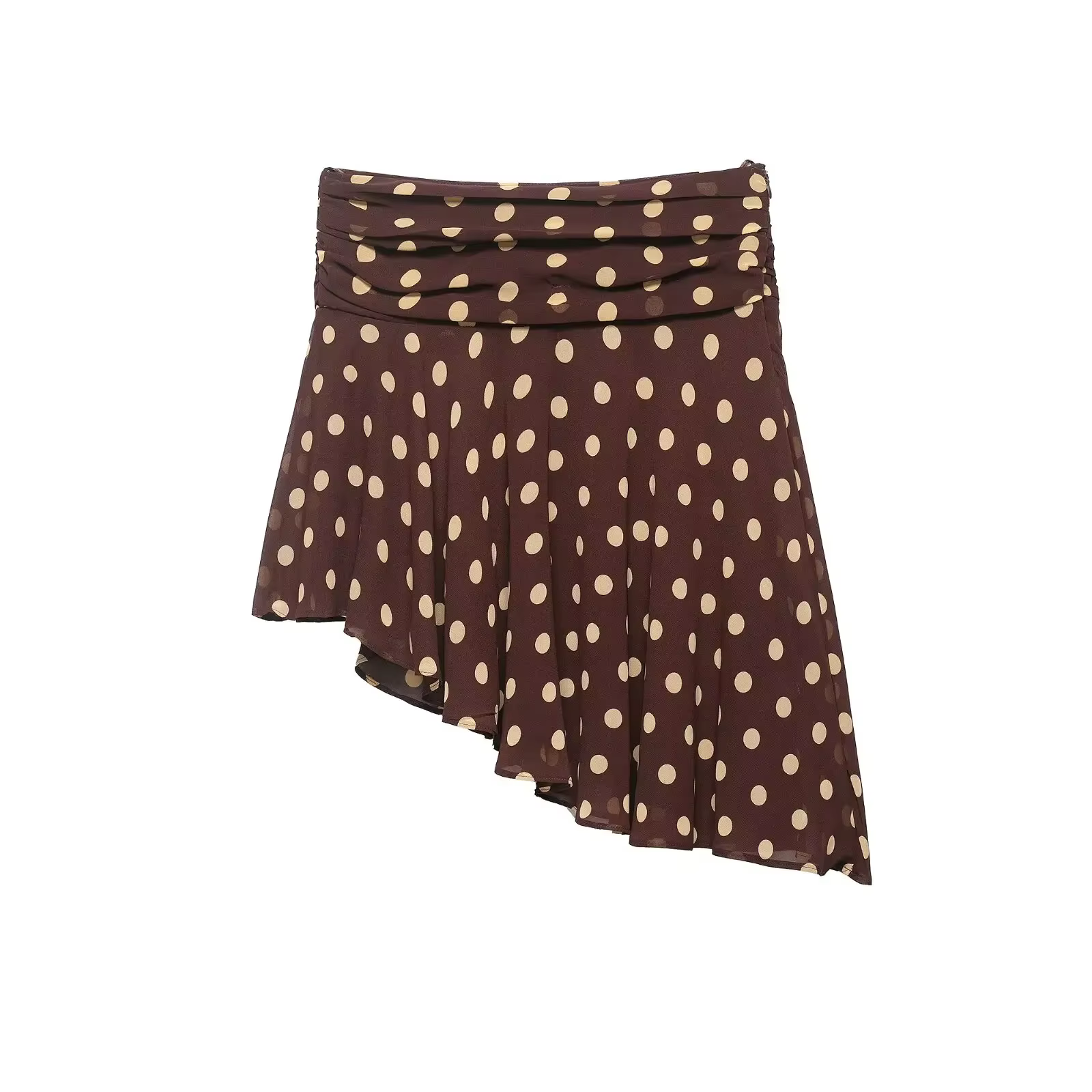 Jupe plissée asymétrique marron élégante à pois pour femme