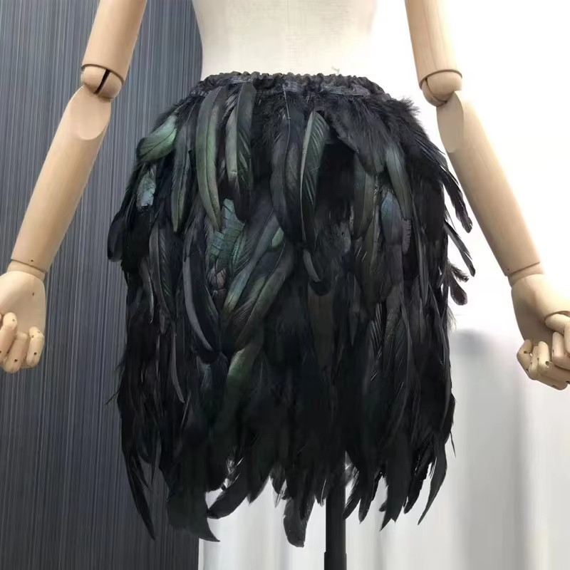 Nouvelle jupe courte en plumes de dinde 100% naturelles