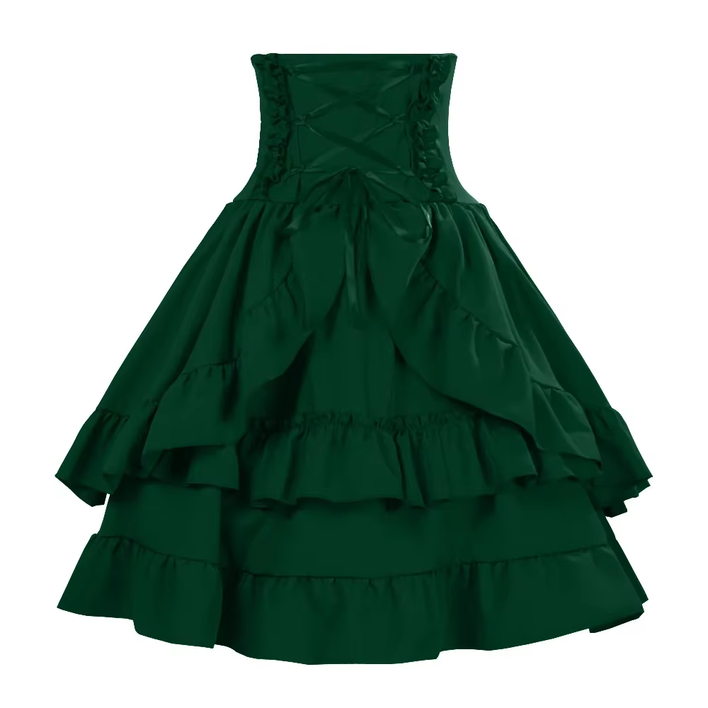 Jupe florale en dentelle Steampunk médiévale pour femmes, asymétrique, haute et basse, à volants, Corsets Burlesque victoriennes, Clubwear