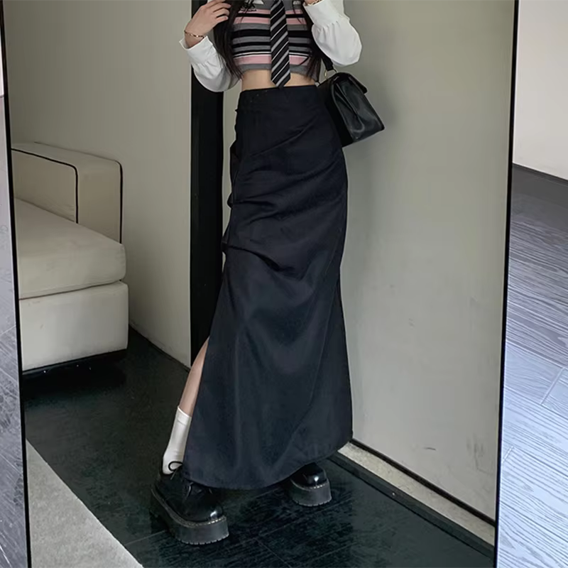 Streetwear fendu Cargo jupes longues femmes Vintage gothique taille haute jupe plissée femme 2025 été fermeture éclair