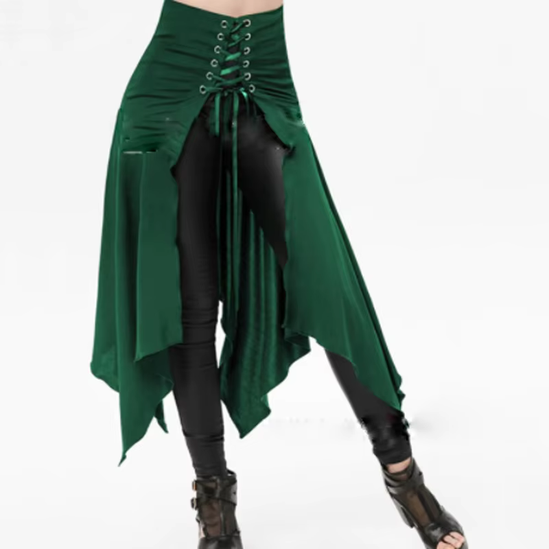 Jupe Médiévale Noire Vintage à Ourlet Irrégulier pour Femme
