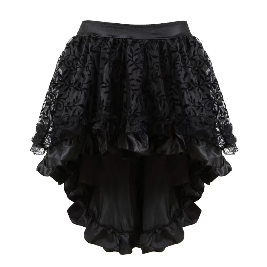 Steampunk gothique Burlesque Sexy jupe en dentelle florale femmes asymétriques jupes hautes et basses Showgirls mode