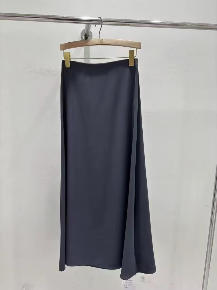 Nouvelle Jupe Longue Femme 2026 France Vintage en Satin Taille Haute Élégante Mode Féminine Bureau Douce Coupe Ajustée Design Gothique Sombre