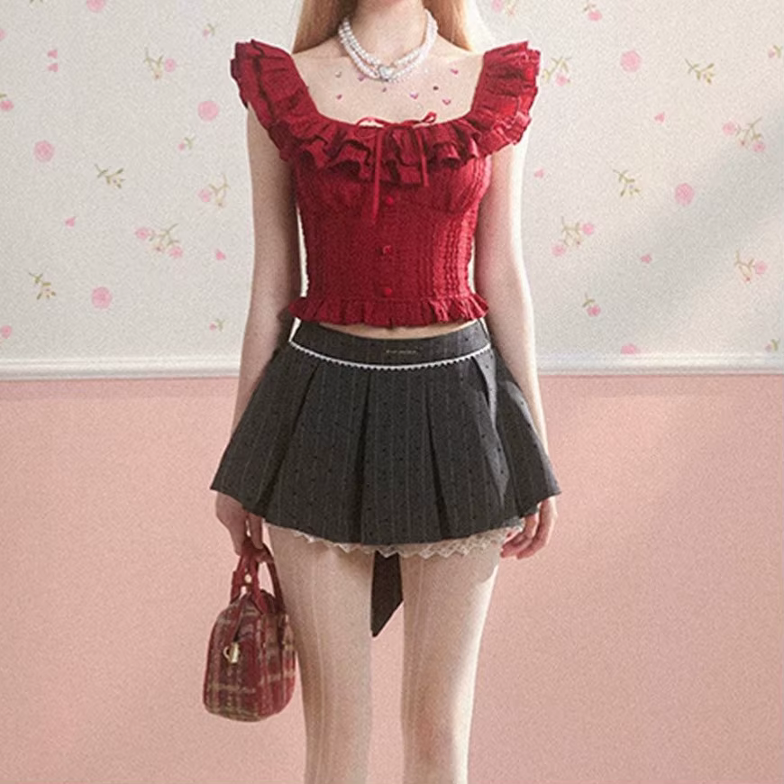 Jupe Mi-Longue Plissée Style Universitaire Motif Pois Avec Nœud Papillon Anti-Transparence Pour Femmes Occasions Spéciales Élégante Polyvalente Durabilité Comfortable