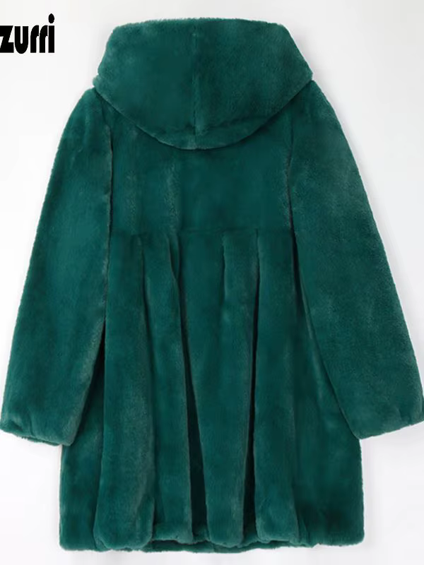 Manteau en fausse fourrure plissée Nerazzurri pour femme, veste légère et douce avec jupe à capuche, mode automne 2022, fourrure fine à la mode, taille large, design moderne, polyvalent, élégant, confortable