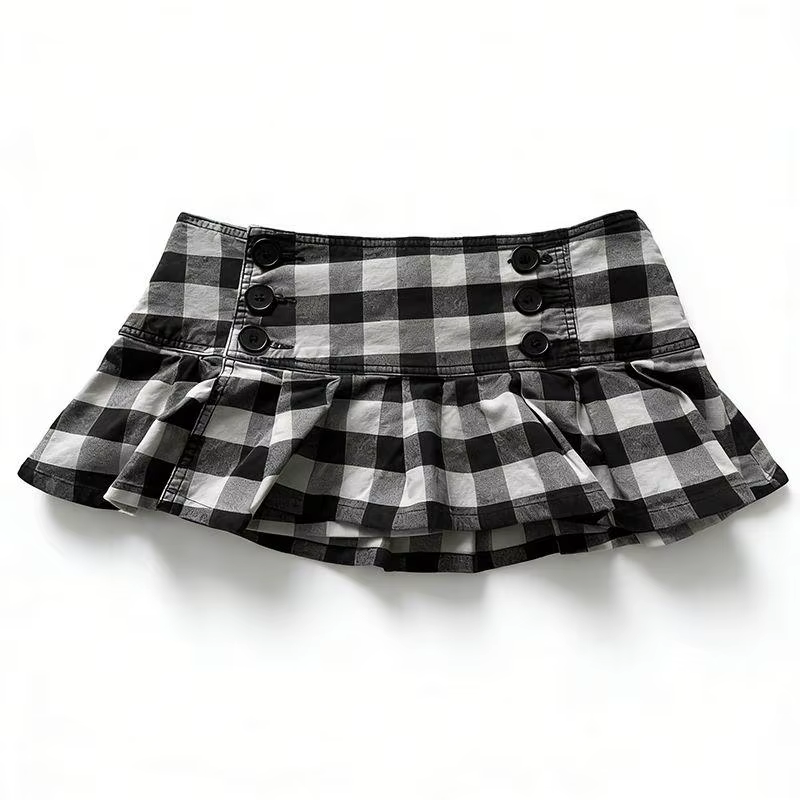Jupe-short plissée rose à carreaux style Y2K, coupe ajustée, avec détails boutonnés, mini-jupe rétro coquette pour femme, idéale pour l'été