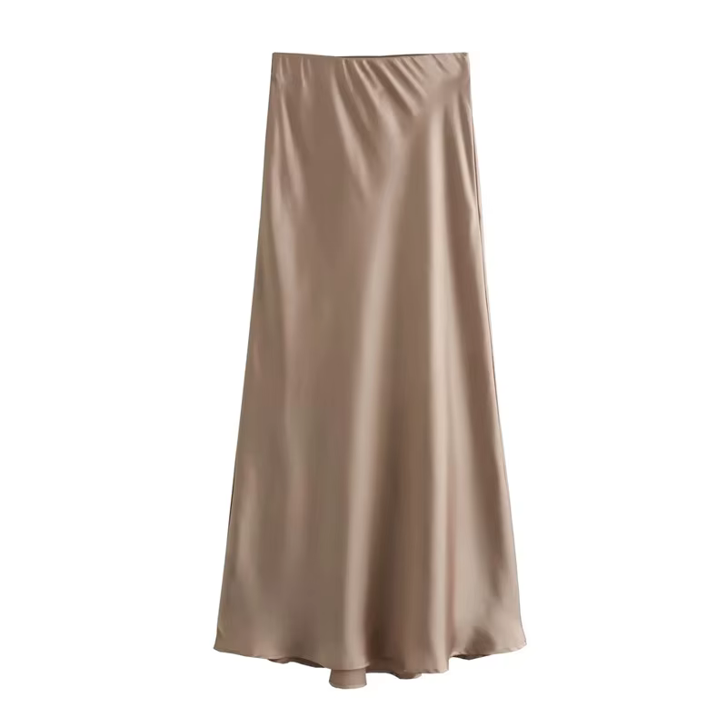 Jupe Taille Haute en Satin Polyestère Pour Femmes Occasions Professionnelles Et Décontractées