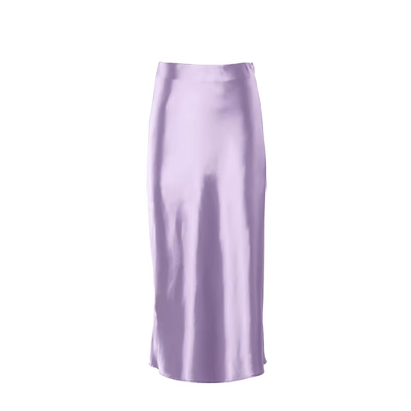 2025 élégant solide violet Satin soie jupe femmes taille haute été