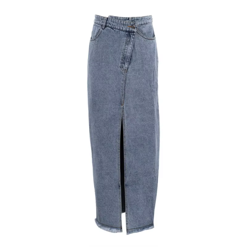 Jupe en jean vintage YZRLADY décontractée taille haute avec fente pour femmes juniors occasions informelles