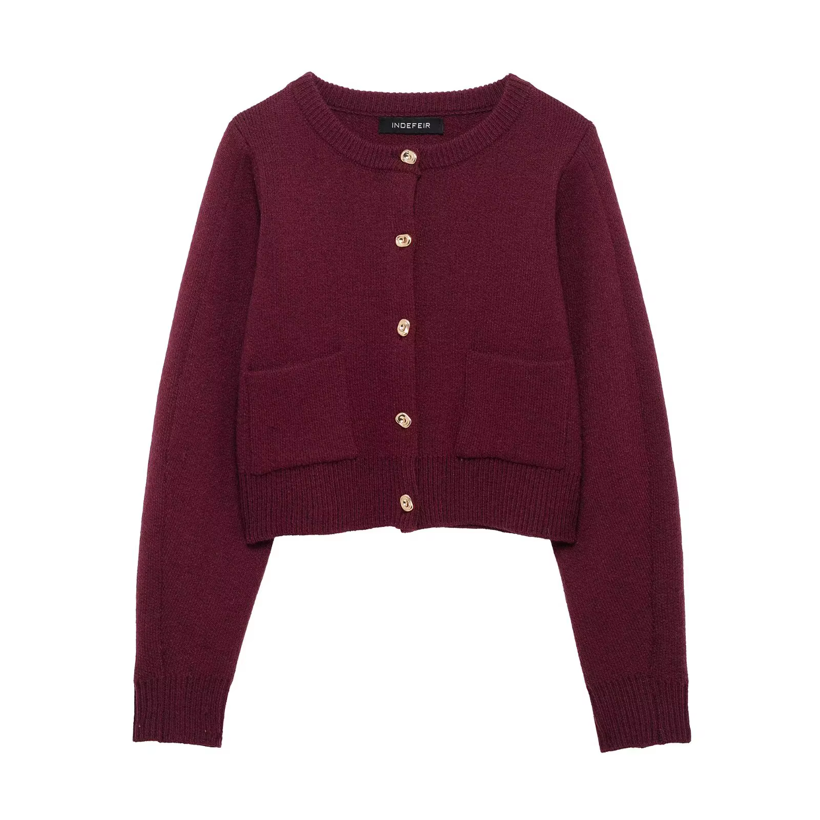 HH femmes jupe costume Chic col rond tricoté à manches longues simple boutonnage poche Cardigan + mode taille élastique