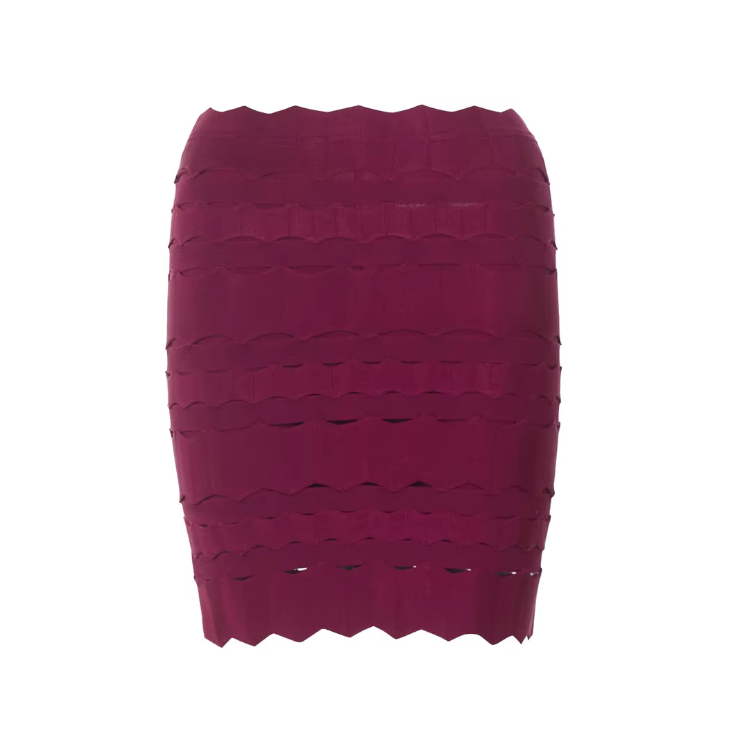 Mini-jupe élégante à bandes rouge vin, jupe moulante taille haute, ourlet festonné, tricotée en nylon élasthanne rayonne, pour femmes, toutes saisons, style décontracté, idéale pour événements professionnels et soirées