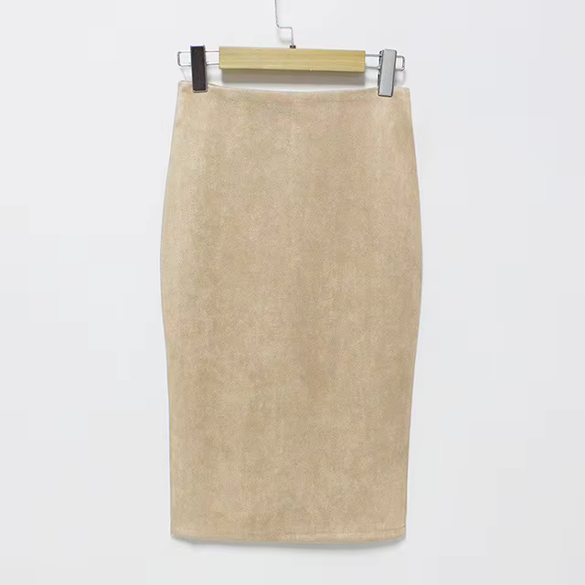 Jupe fendue en daim de couleur unie, jupe taille haute aux hanches