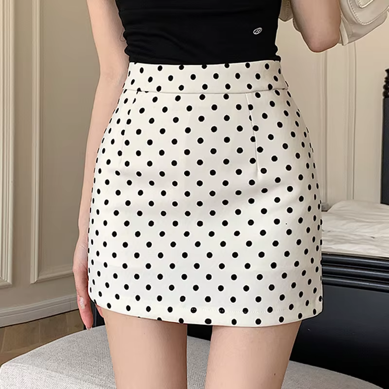 Mini-jupe midi taille haute à pois ronds pour femmes
