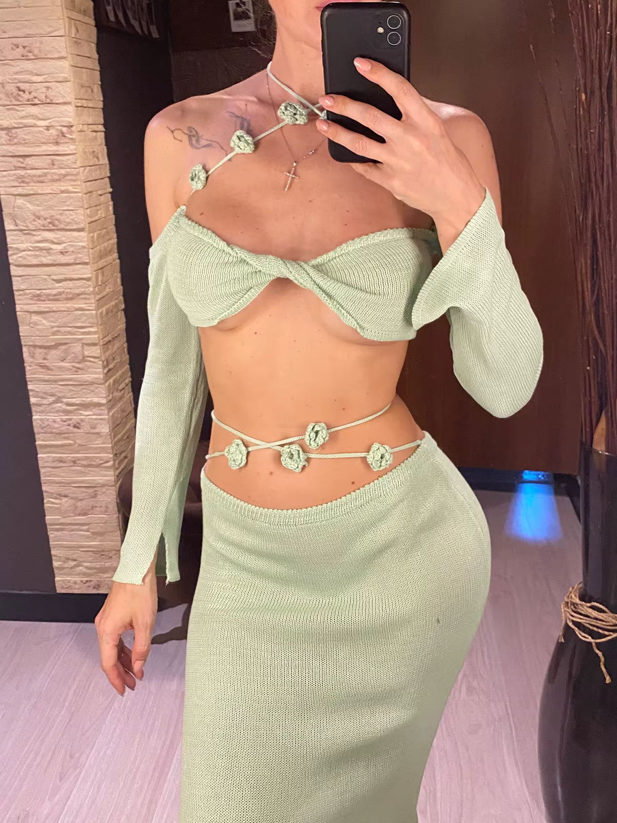 Jupe ensemble décontractée tricotée polyester bustier ajustable fente latérale style plage pour femmes occassions estivales