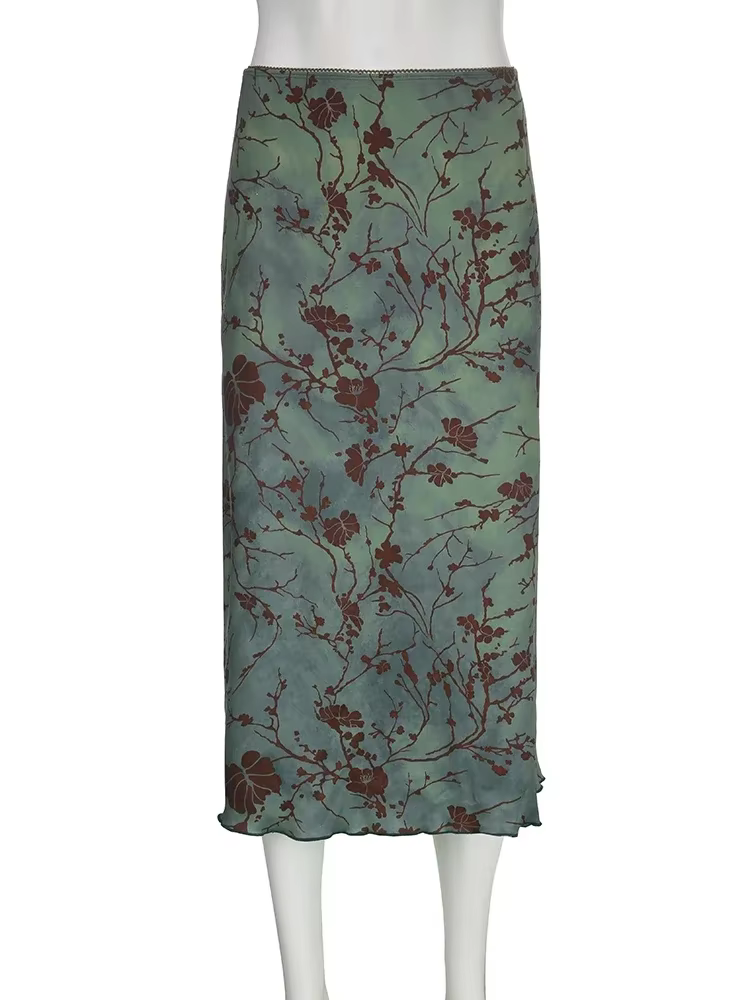 Jupe longue vintage à imprimé floral pour femmes