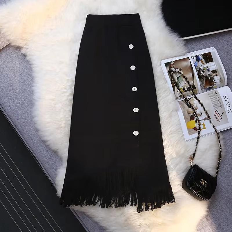 2025 mode jupes tricotées femmes automne hiver nouvelle taille haute enveloppes laine jupe femme