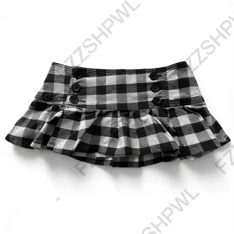 Jupe courte FZZSHPWL en polyester à carreaux noirs et blancs pour femmes junior style rétro urbain Y2K occasions décontractées et festives