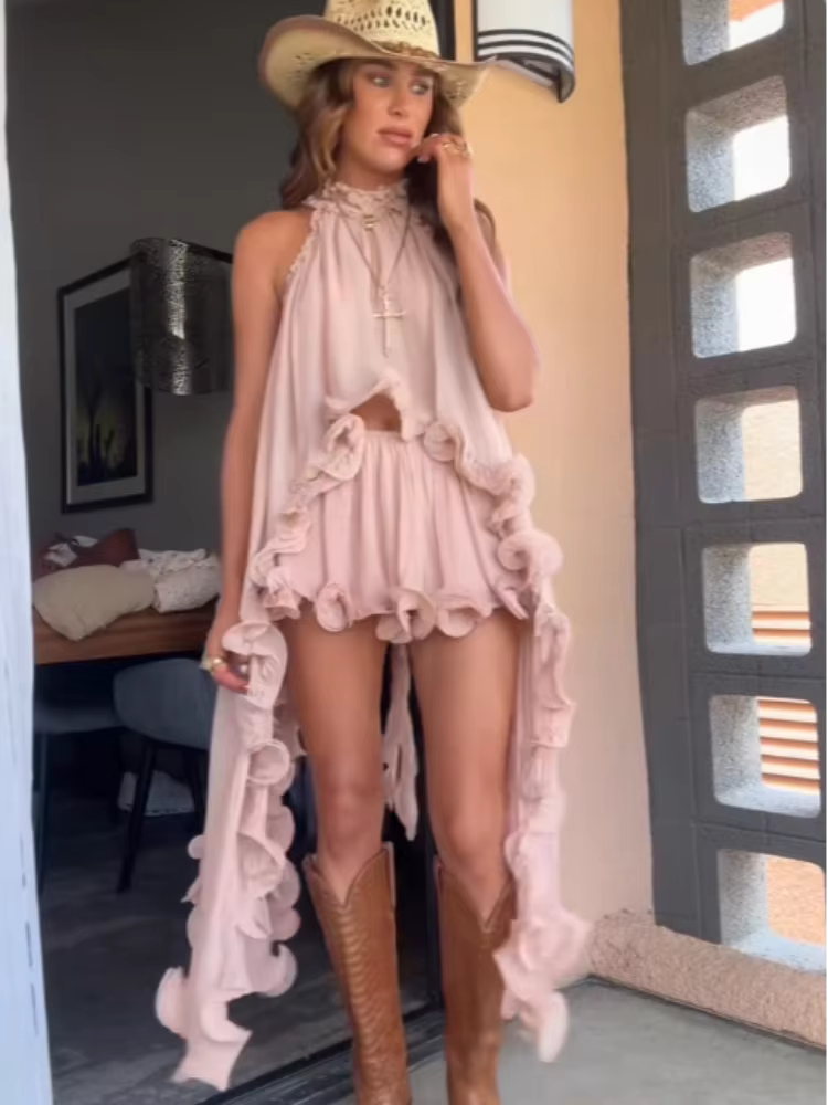 Ensemble deux pièces Chic avec ourlet à volants