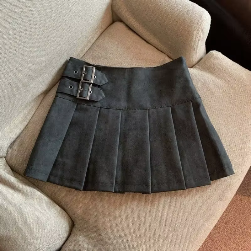 Jupes plissées en PU pour femmes, mini haute taille, vintage, streetwear chic, y2k, mode automne, classique, assortie avec tout, silhouette élégante, confortable, ajustement flatteur, polyvalence rare, usage quotidien, soirées entre amis, promenades dans la ville, style personnel