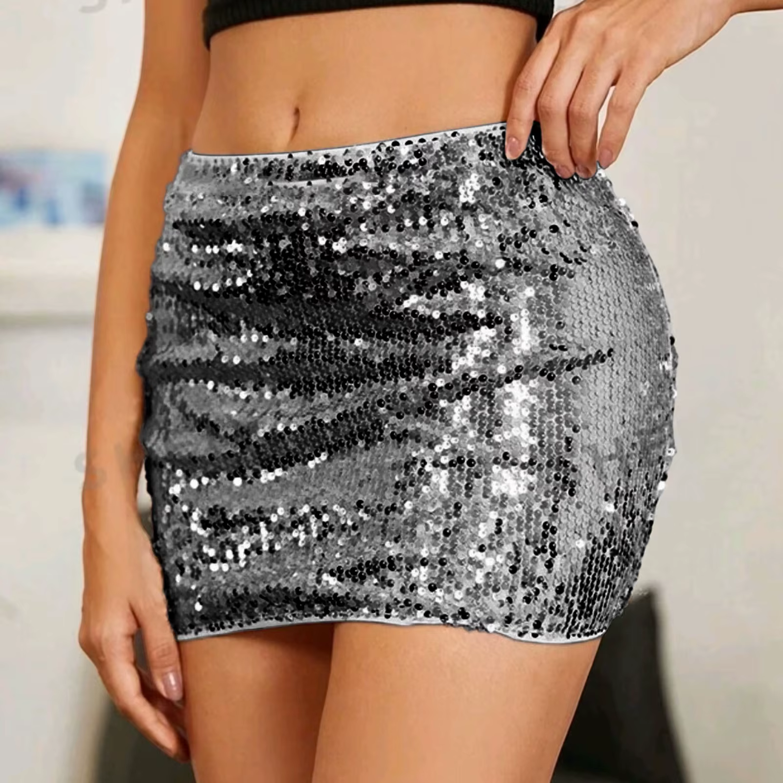 Mini-jupe moulante sexy et brillante pour femme