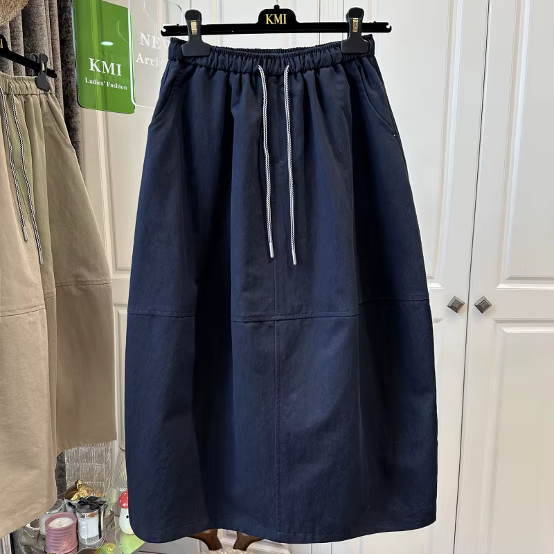 Jupe parapluie mi-longue élégante et polyvalente à taille élastique pour femmes grandes tailles