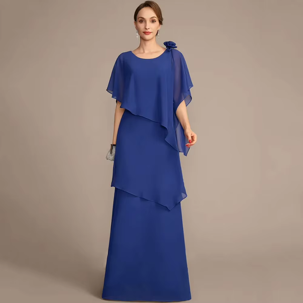 Robes de mère de la mariée bleu royal à manches mi-longues