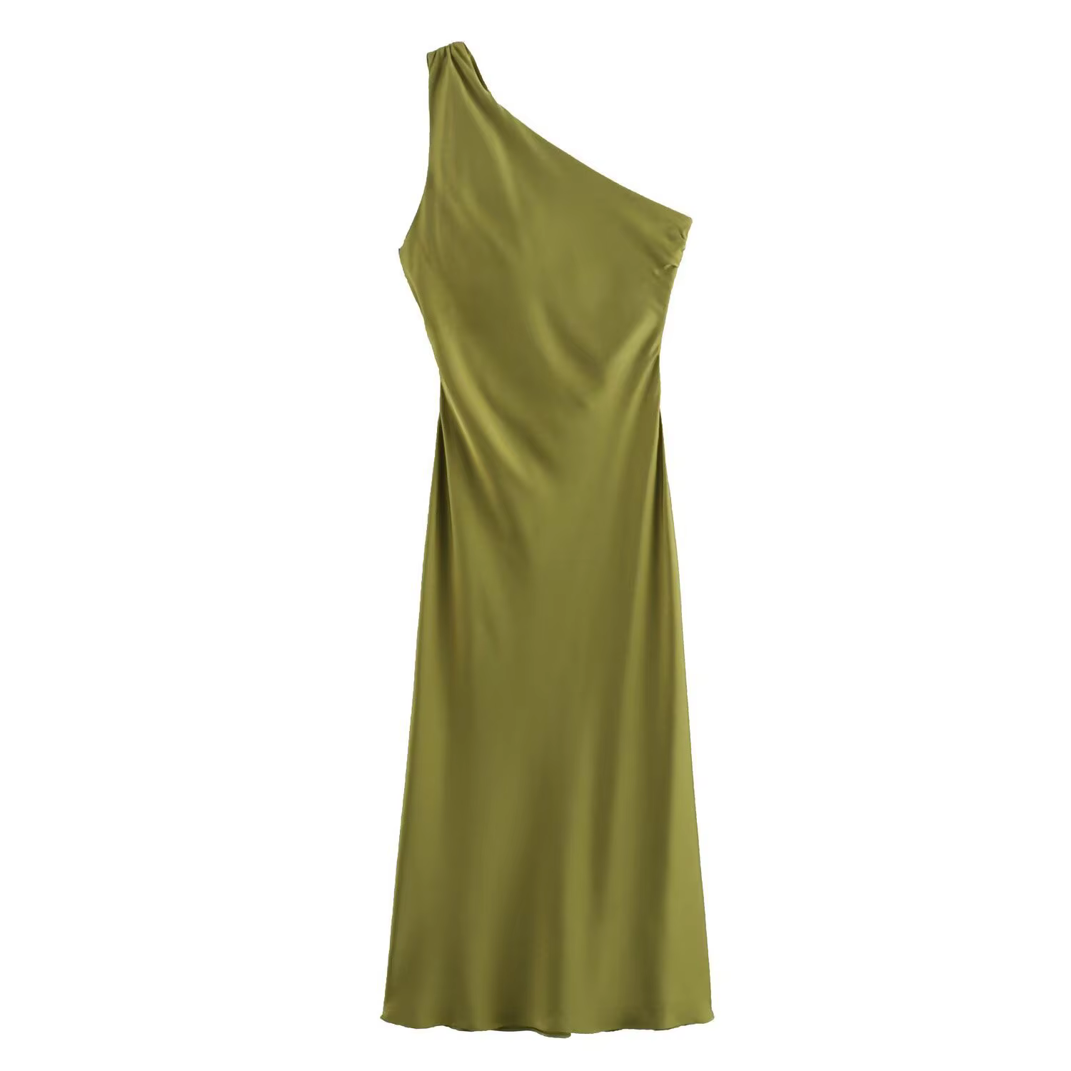 Robe longue élégante asymétrique en satin de soie, design tendance, style streetwear, taille haute, coupe ajustée, sexy, pour le quotidien