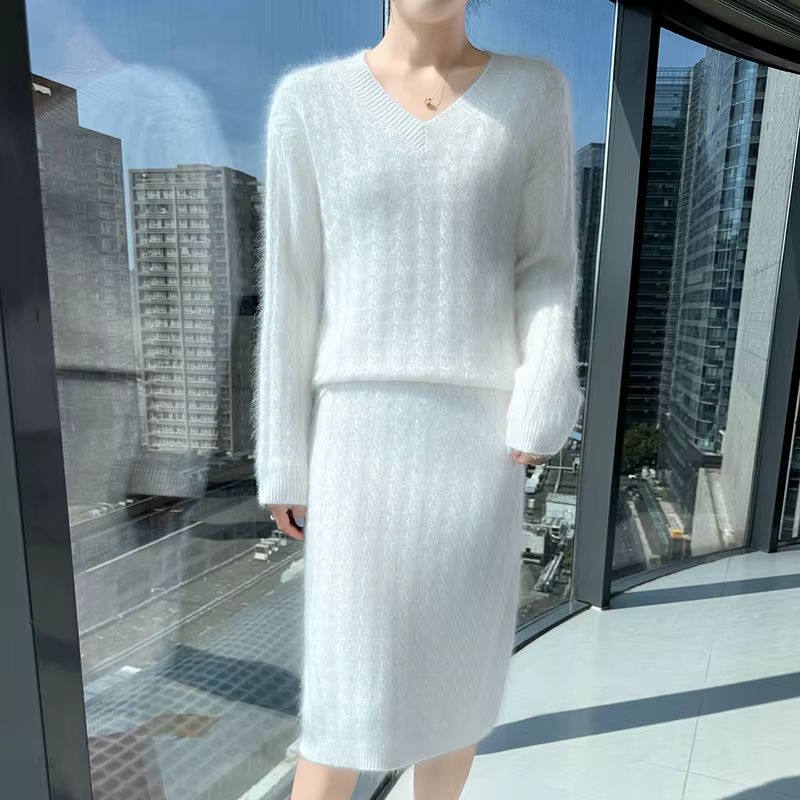 Jupe pull en laine de vison pour femme