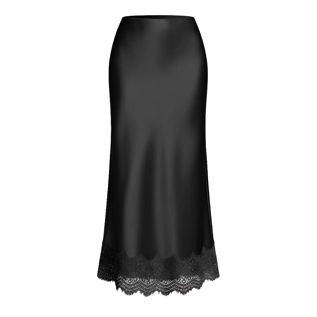 Jupe en satin à dentelle taille haute élastique