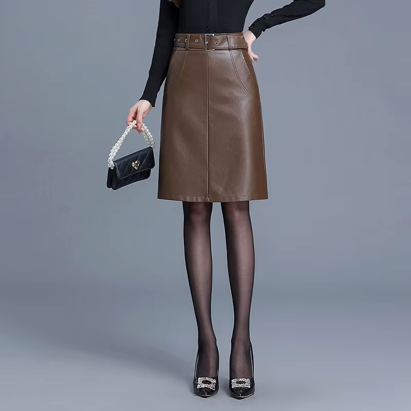 Jupe noire en cuir PU pour femme