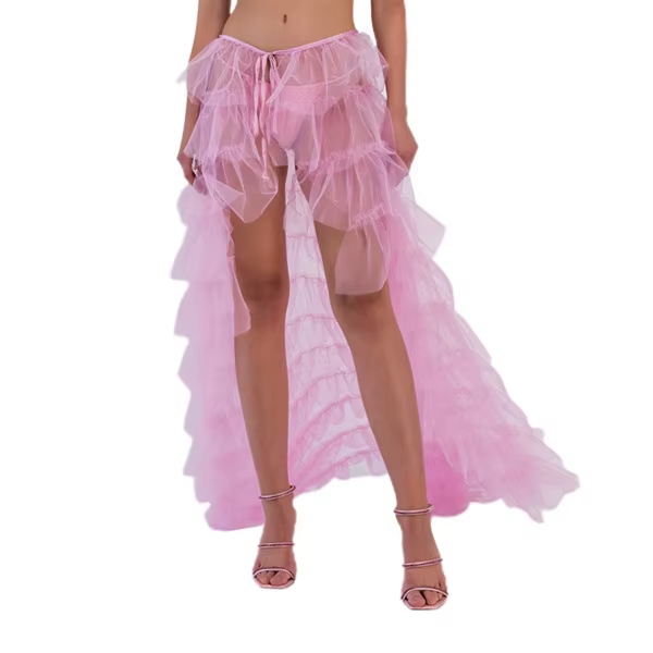 Jupe en tulle transparent pour femmes, jupe de fête avec volants, longueur au sol, style bohème, pour mariages, cocktails, soirées et occasions spéciales