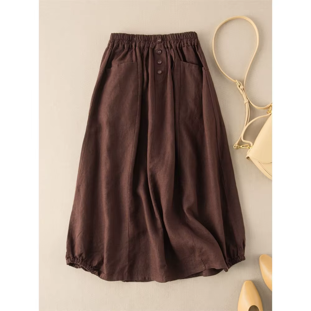 Jupe femme coton lin décontracté a-ligne jupes longues