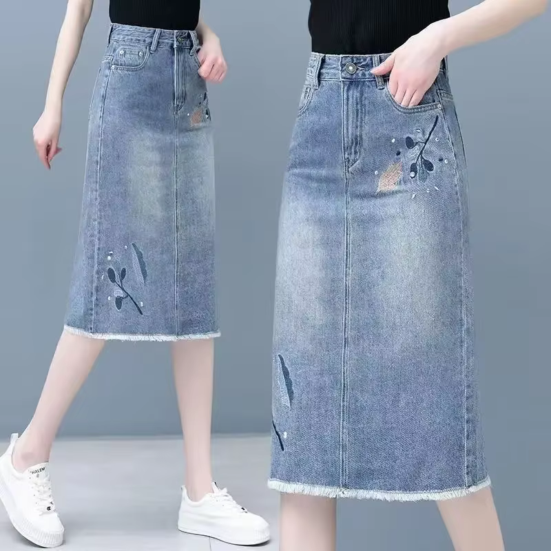Jupes en jean femme taille haute bleu jupe