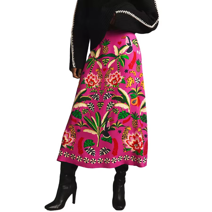 Mode Vintage plante tropicale imprimé jupe femmes printemps été nouvelle couleur a-ligne jupes frais doux dame vêtements de transport