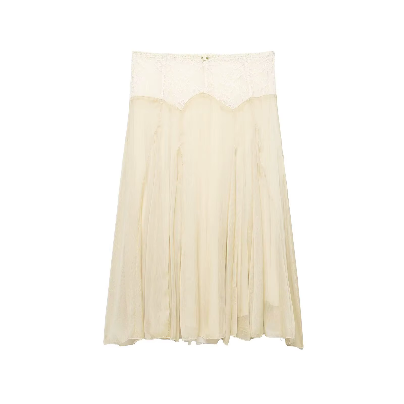 Jupe midi élégante en mousseline beige avec dentelle pour femme style féerique coupe trapèze plage rendez-vous occasions spéciales