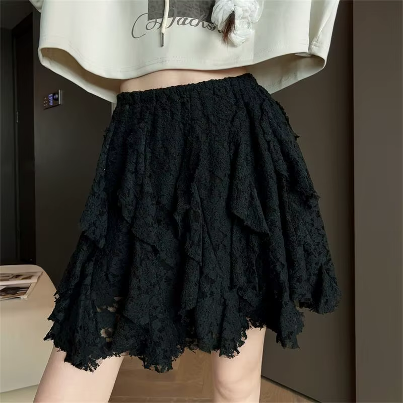 Jupe courte taille haute rétro en dentelle pour femmes