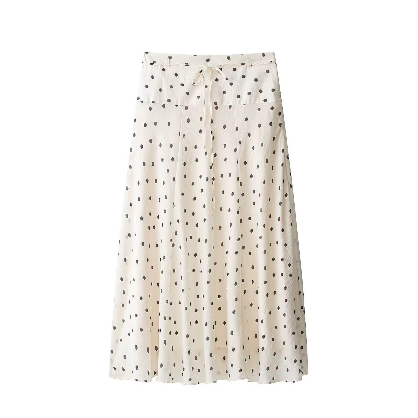 Jupe évasée à volants style français à pois blancs pour femme, taille haute avec cordon de serrage, coupe fluide en A, idéale pour l'été, les vacances, la plage ou le quotidien