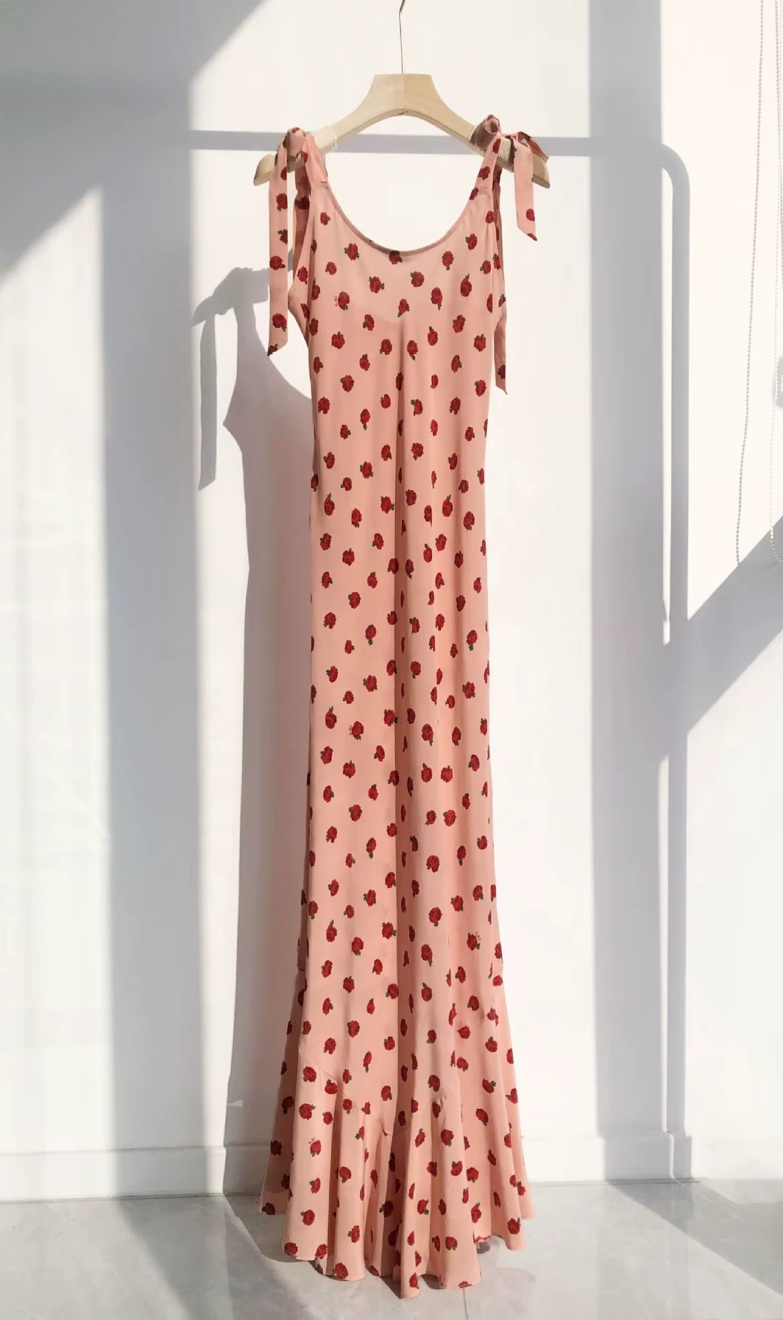 Robe longue rose 100% soie pour femmes