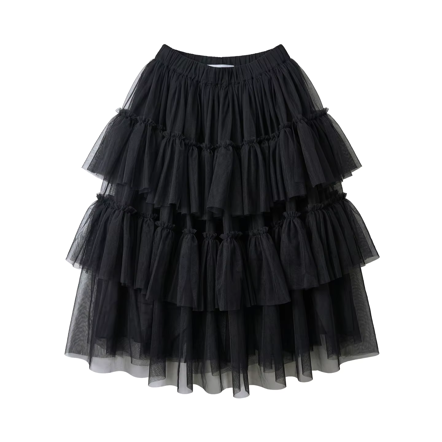 Jupes pour femmes imakokoni, vêtements féminins, style forestier, jupe noire à volants, jupe mi-longue taille haute en forme de A pour le printemps