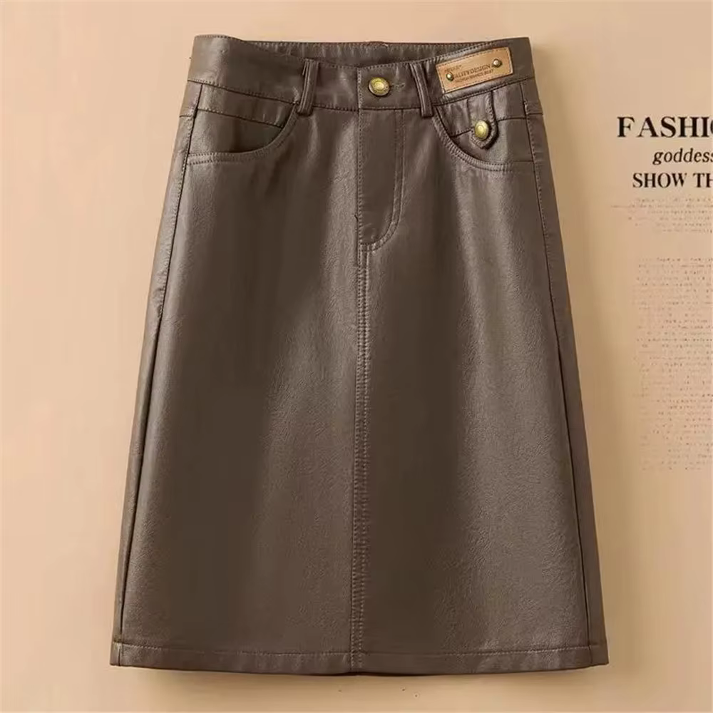 Printemps automne hiver jupe en cuir femmes nouvelle mode noir marron taille haute PU a-ligne jupes grande