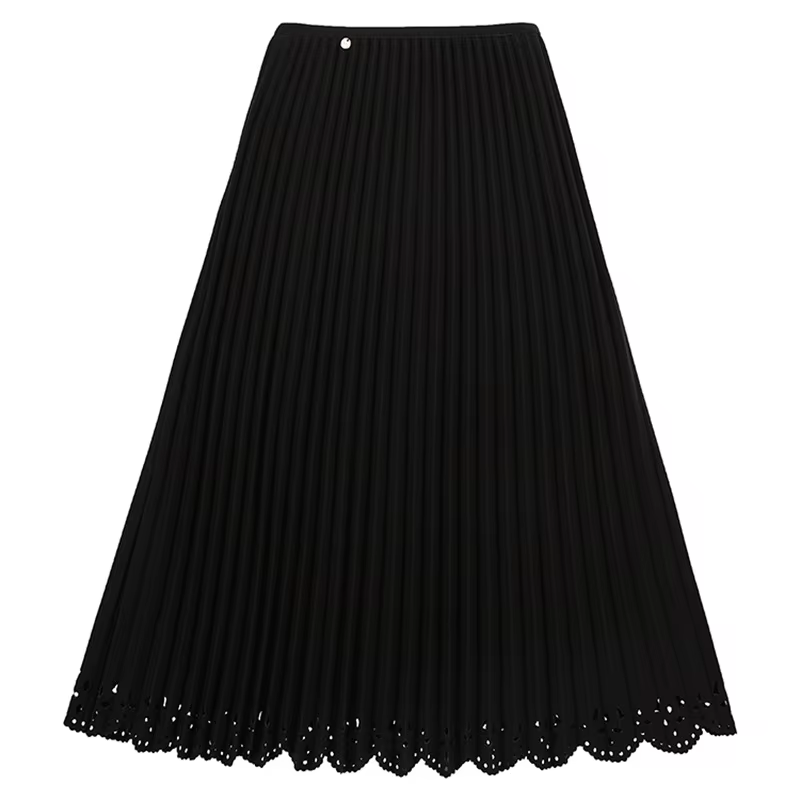 Femmes solide Vintage jupe plissée fleur creuse a-ligne Medi longue Maxi