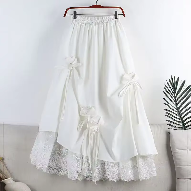 Jupe longue blanche féerique pour femme - Détails nœuds